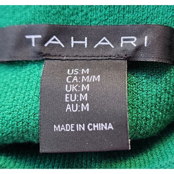 Tahari Green Mock Neck Sweater M | Rhinestone Button Cuffs | Luxe Knit - Picture 10 of 11